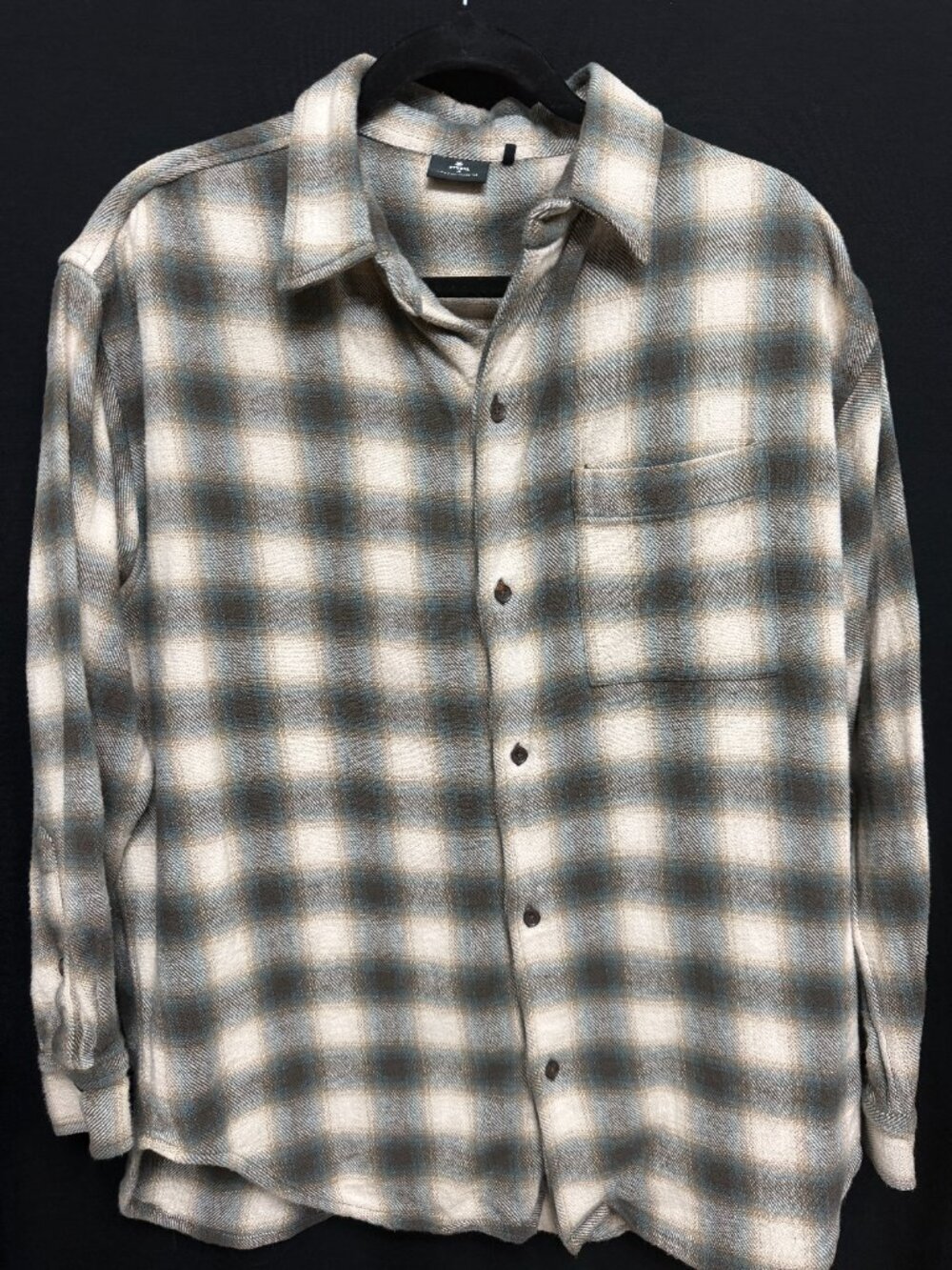 Thrills Co Byron Bay Barrio Plaid Flannel Shirt Brown Cream Men's Large L
